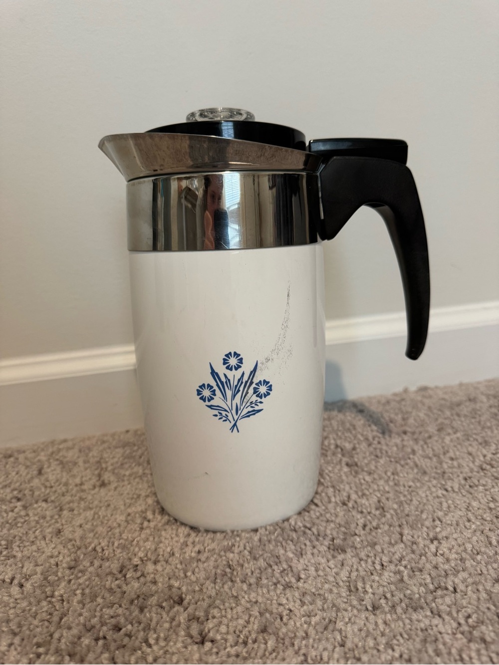 Vintage Corelle Ware Cornflower 6 Cup 8" Stove Top Coffee Tea Pot Percolator